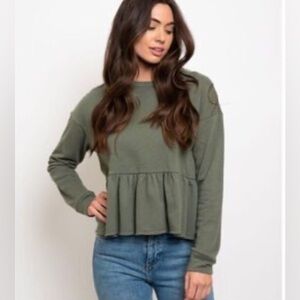 H&M, Asos Design | Green Long Sleeve Peplum cute top size 2